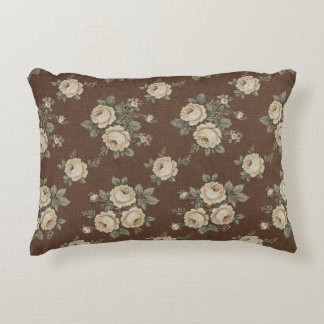 Cojín Decorativo Vintage Cream Roses on Mocha Brown Pattern
