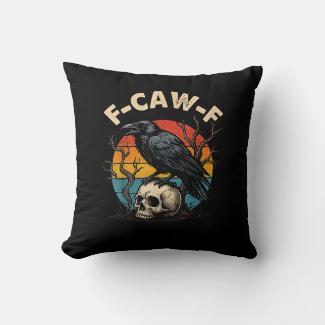 Cojín Decorativo Vintage Crow F-Caw-F Raven Bird Humor Meme Funny (Anverso)