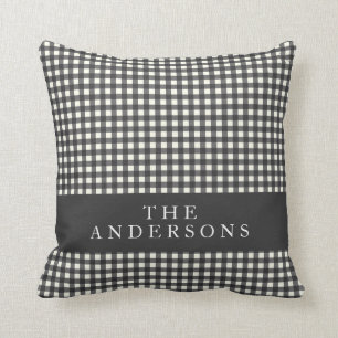 Cojín Decorativo Vintage Cuadros Escoceses de Gingham en Blanco y N