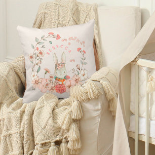 Cojín Decorativo Vintage Cute Bunny Nombre Botánico Bebé Chica Crem