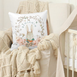 Cojín Decorativo Vintage Cute Bunny Nombre Botánico Bebé Niño Blanc