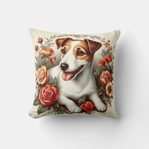 Cojín Decorativo Vintage Cute Jack Russell Terrier Floral