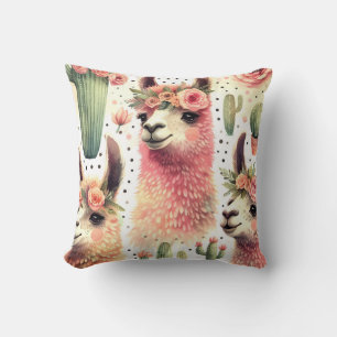 Cojín Decorativo Vintage Cute Llama Watercolor