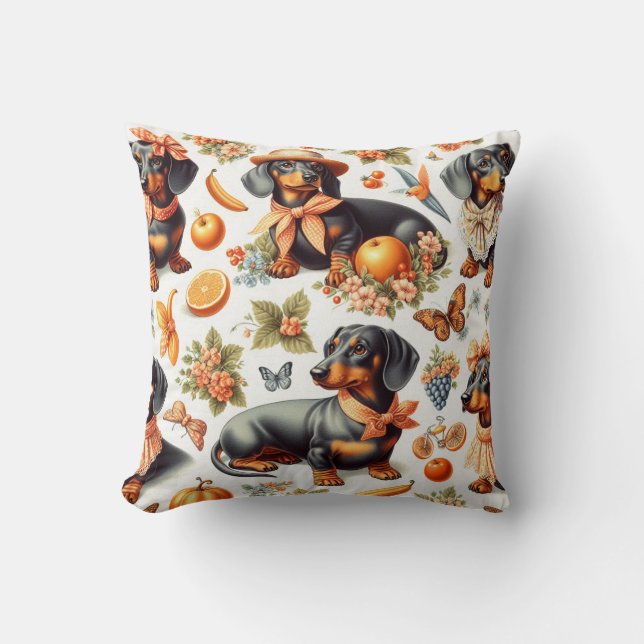 Cojín Decorativo Vintage Dachshund Seamless (Anverso)