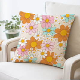 Cojín Decorativo Vintage Daisy Floral Pillow, Flor Retro