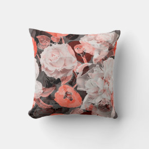 Cojín Decorativo vintage de arte blurado monocromo y rojo colorido,