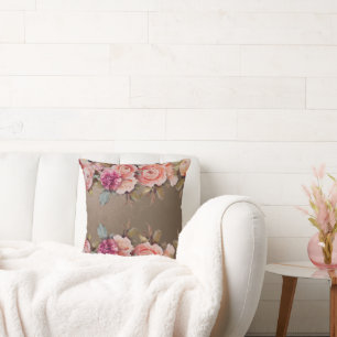 Cojín Decorativo Vintage de color neutro floral rosado rustico