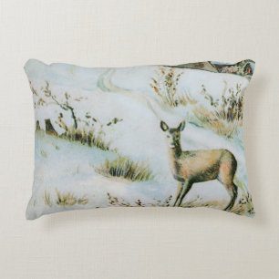 Cojín Decorativo Vintage de invierno de nieve con ciervo