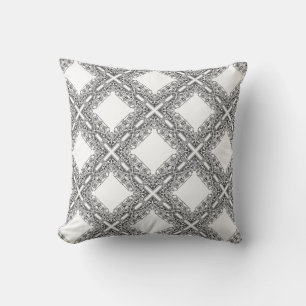 Cojín Decorativo Vintage de patrón cuadrado elegante en blanco y ne