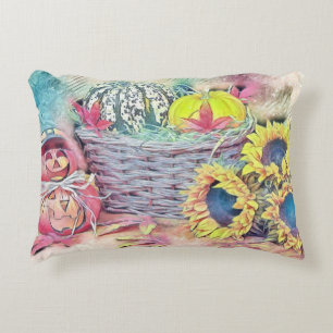 Cojín Decorativo Vintage Fall calabazas de otoño acuarela