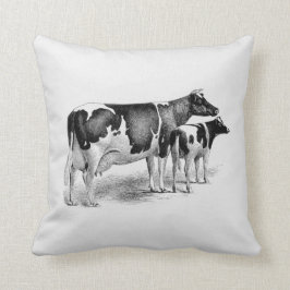 Cojín Decorativo Vintage Farmhouse Cow and Calf Black White Drawing