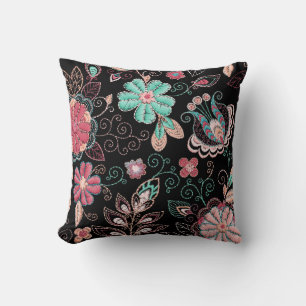 Cojín Decorativo Vintage Floral Embroidery Dark Pattern