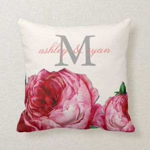COJÍN DECORATIVO VINTAGE FLORAL ROSA MONOGRAM PILLOW