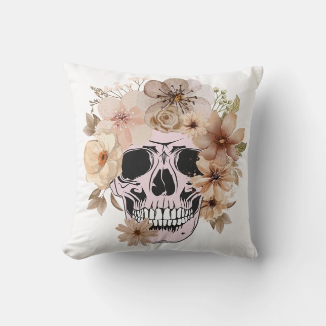 COJÍN DECORATIVO VINTAGE FLOWER SKULL (Anverso)