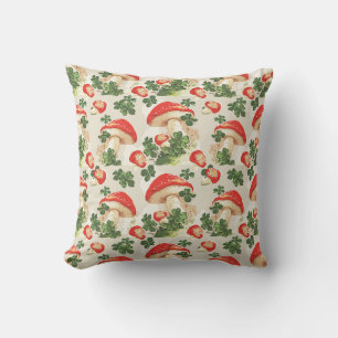Cojín Decorativo Vintage Forest Mushroom Lucky Clover Pattern