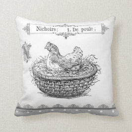 Cojín Decorativo Vintage francés Hen en blanco negro canario de ces