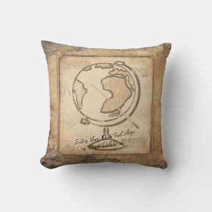 Cojín Decorativo Vintage Globe. Regalo de profesores de geografía e