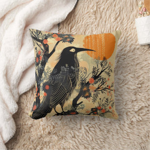 Cojín Decorativo Vintage Gótico Halloween Gran Pájaro Raven Negro