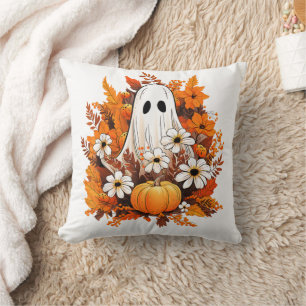 Cojín Decorativo Vintage Halloween Ghost Pumpkin Daisy Floral