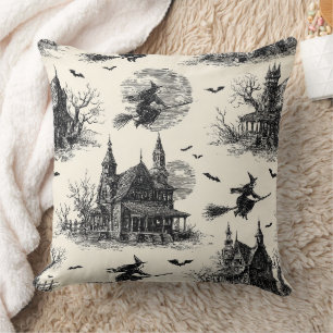 Cojín Decorativo Vintage Haunted House y Witch Toile Pattern (2)