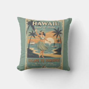 Cojín Decorativo Vintage hawaiano tierra de alohá escape al paraíso