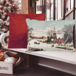 Cojín Decorativo Vintage iglesia de Nochebuena en Nieve