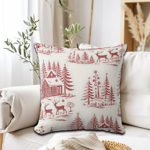 Cojín Decorativo Vintage Ilustracion Reno y Casas Invierno