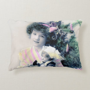 Cojín Decorativo Vintage Joyeux Noël con Chica y muñeca