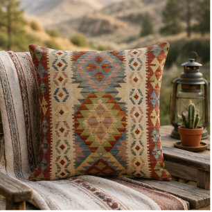 Cojín Decorativo Vintage Kilim Geometric Multicolor Folk Textile