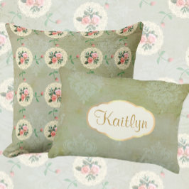 Cojín Decorativo Vintage Look Personalizado Faded Green Damask