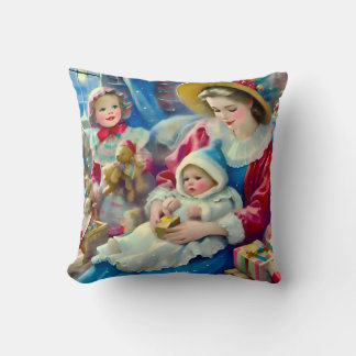 Cojín Decorativo ~VINTAGE Madre Niños Navidad ~