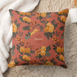 Cojín Decorativo Vintage Marigold Calendula Patrón Floral