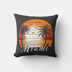 Cojín Decorativo Vintage Miami Florida Palm Trees Playa de Verano