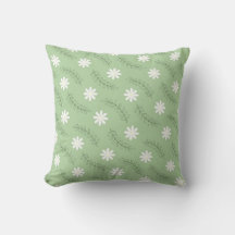 Vintage Mid Century Patrón Verde de Flor Blanca