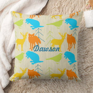 Cojín Decorativo Vintage Modern Fox y Birds Pine Tree Neon Pillow