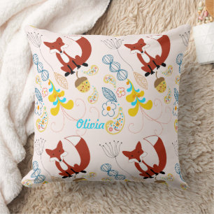 Cojín Decorativo Vintage Moderno Fox Acorn Woodland Pink Pillow