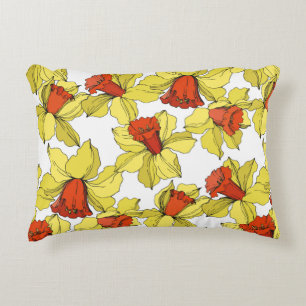Cojín Decorativo vintage Narcissus flor floral botánica Amarillo a