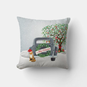 Cojín Decorativo Vintage Navidad Pillow con árbol y automóvil