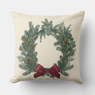 Cojín Decorativo Vintage Navidad Wreath Red Bow Green Pillow