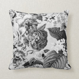 Cojín Decorativo Vintage negro y blanco botánico y insecto Toile