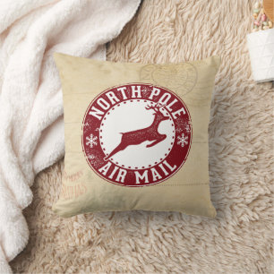 Cojín Decorativo Vintage North Pole Postage Añadir Navidades de nom