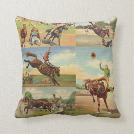 Cojín Decorativo Vintage Oeste Rodeo Eventos Cowboys Horses Bulls