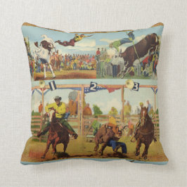 Cojín Decorativo Vintage Oeste Rodeo Eventos Cowboys Horses Bulls