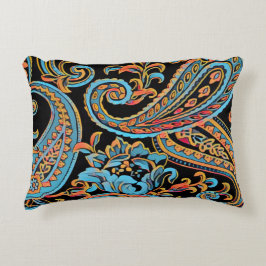 Cojín Decorativo Vintage Paisley, Naranja del cielo azul y otoño