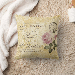 Cojín Decorativo Vintage Paris Post Roses rosados