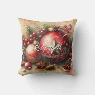 Cojín Decorativo Vintage Pastel Watercolor Ornamentos navideños
