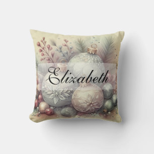 Cojín Decorativo Vintage Pastel Watercolor Ornamentos navideños