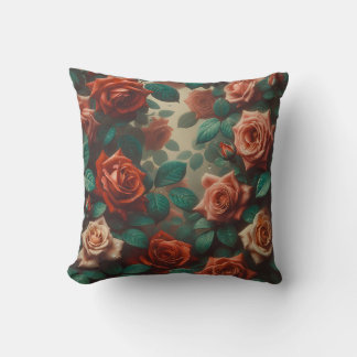 Cojín Decorativo "Vintage Peach Rosas with Raindrop"