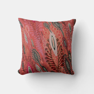 Cojín Decorativo Vintage Peafowl Rojo Decorativo Patrón de Seamless