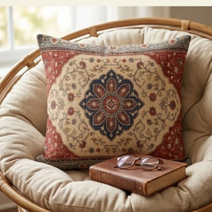 Cojín Decorativo Vintage Persian Floral Rug Burgundy & Navy Orienta